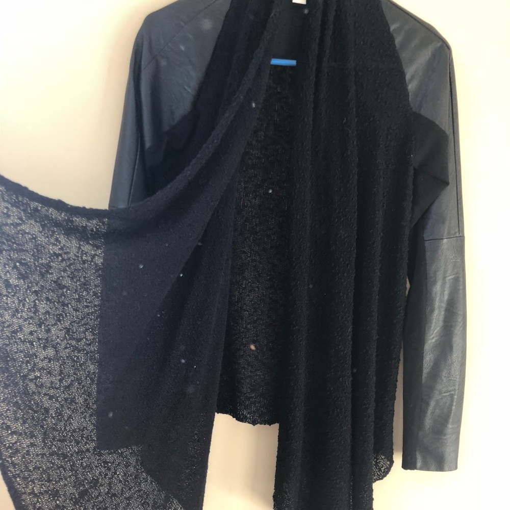 Black jacket shawl scarf  type stretch pu leather